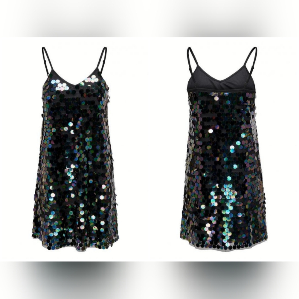 NWT Onlemili S/l Sequins Black Short Party Holiday Sexy Mini Dress - Picture 3 of 16